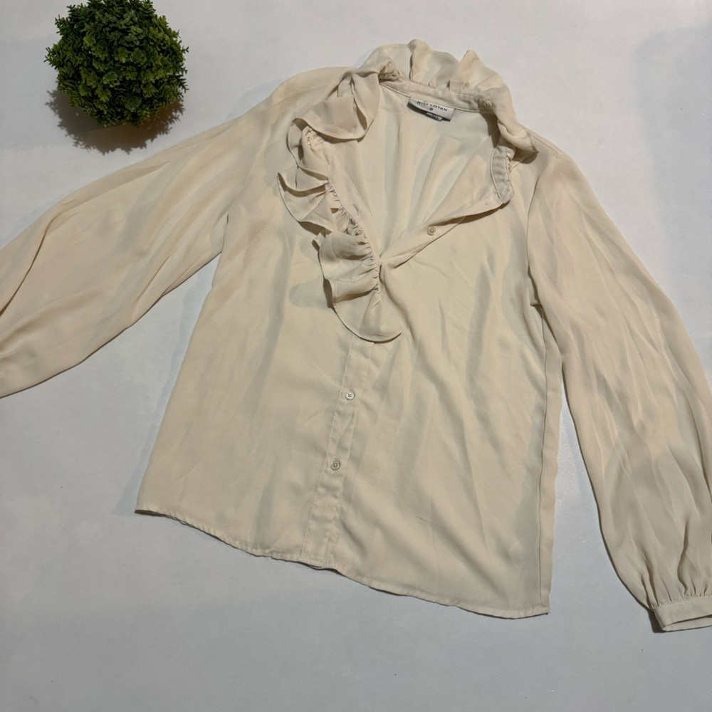 Nili Logan x Is target White Cream Chiffon Button Front Blouse Top Women’s XXS